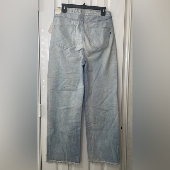 Pilcro Anthropologie Light Wash Wide Leg Classic Denim Straight Jeans Frayed Hem - Picture 4 of 11